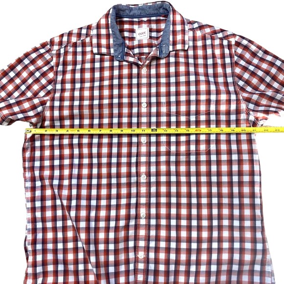 CODE men's L 42cm button down short sleeve gingham blue red white 100% cotton - Picture 4 of 11